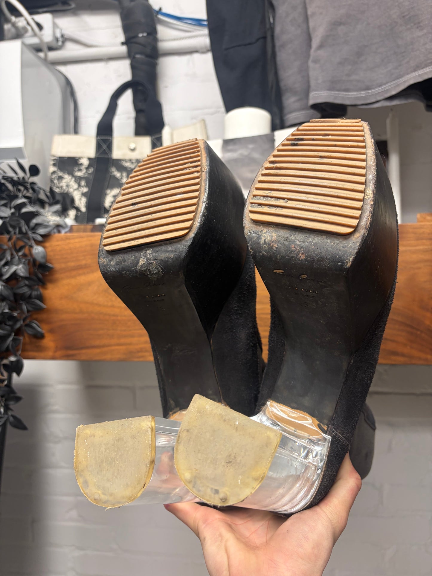 Rick Owens Black Suede ‘Kiss Heel’ Platform Boots