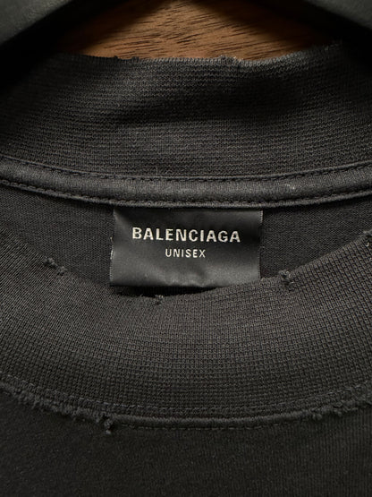 2022 Balenciaga ‘Smoke Distressed’ Black Logo T-Shirt