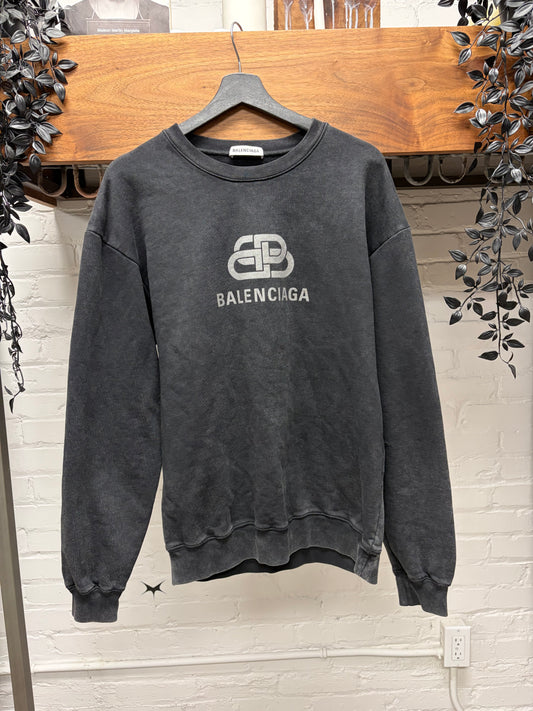 2019 Balenciaga Black/Silver ‘BB Crest Logo’ Pullover Sweatshirt