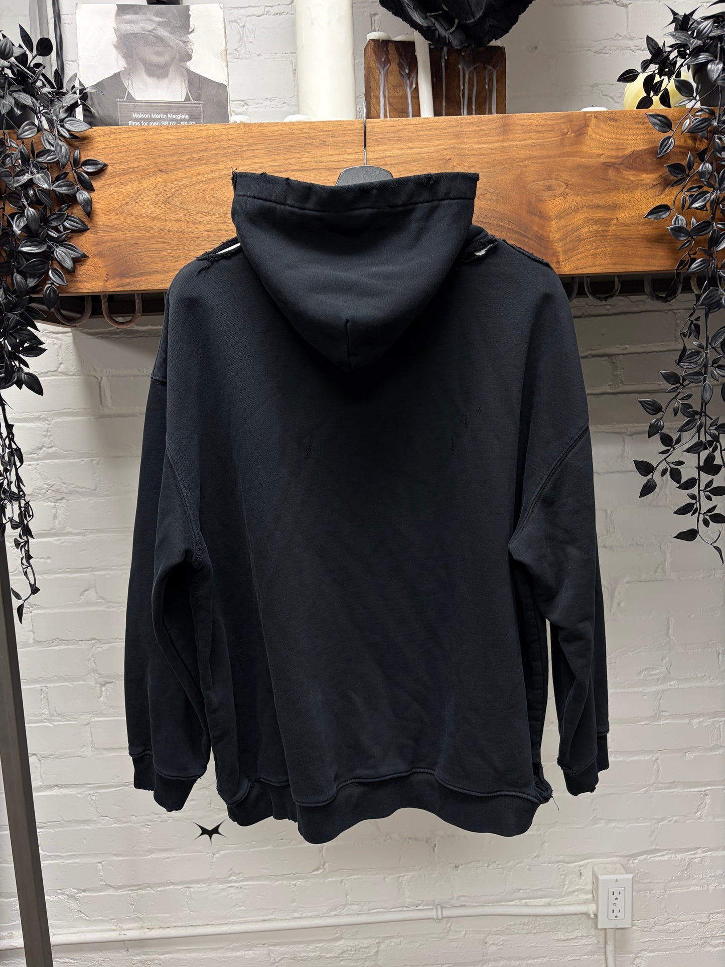 2020 Balenciaga ‘Nametag’ Distressed Black Pullover Hoodie