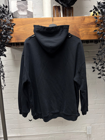 2020 Balenciaga ‘Nametag’ Distressed Black Pullover Hoodie