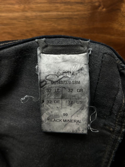 2014 Rick Owens ‘Memphis’ Waxed Black Biker Panelled Cargo Denim