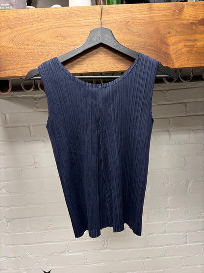 Issey Miyake ‘Pleats Please’ Navy Blue Tank Top