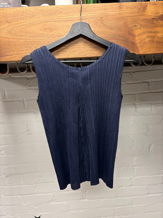 Issey Miyake ‘Pleats Please’ Navy Blue Tank Top