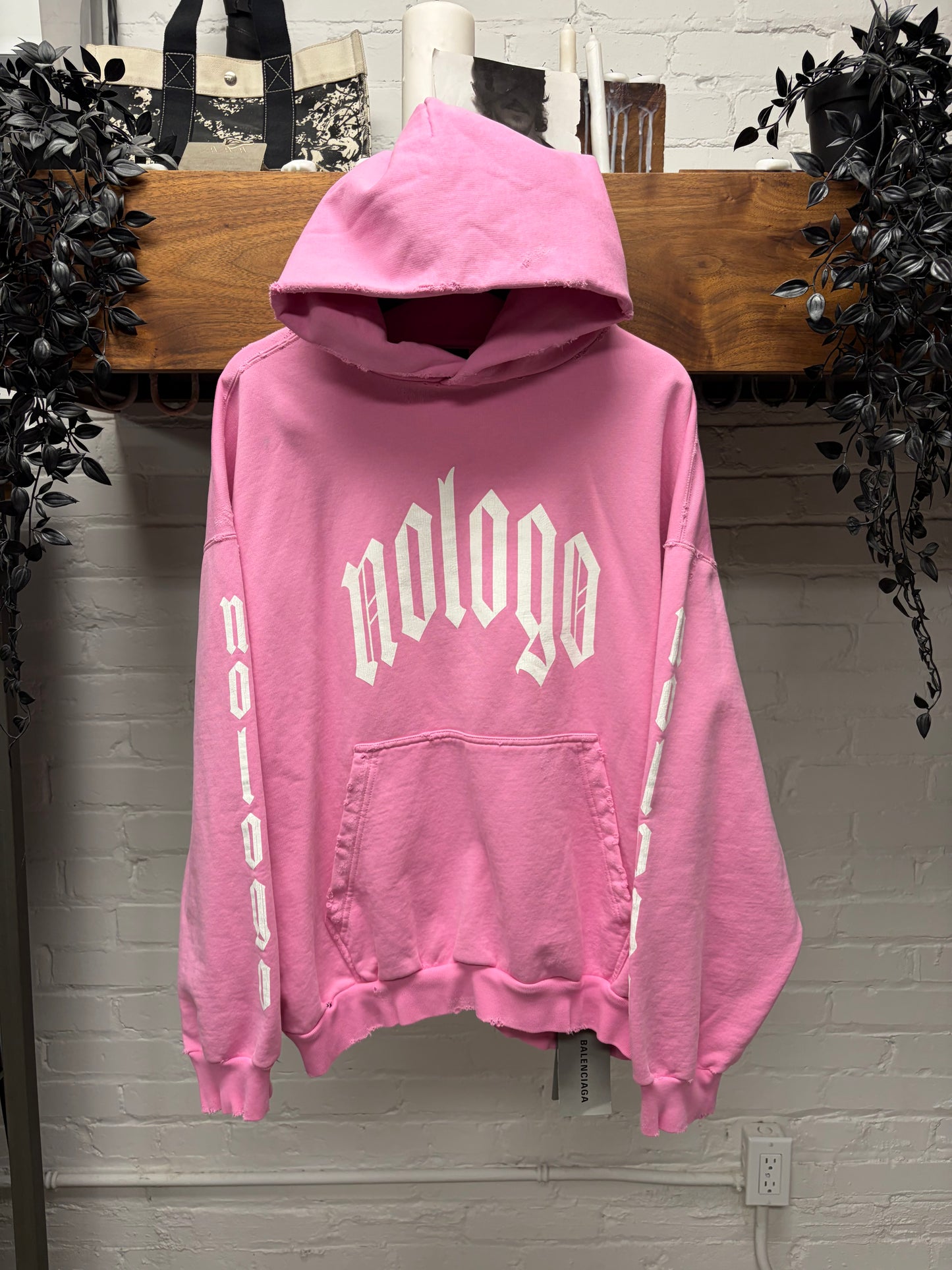 AW2024 Balenciaga ‘No Logo’ Distressed Pink Pullover Hoodie