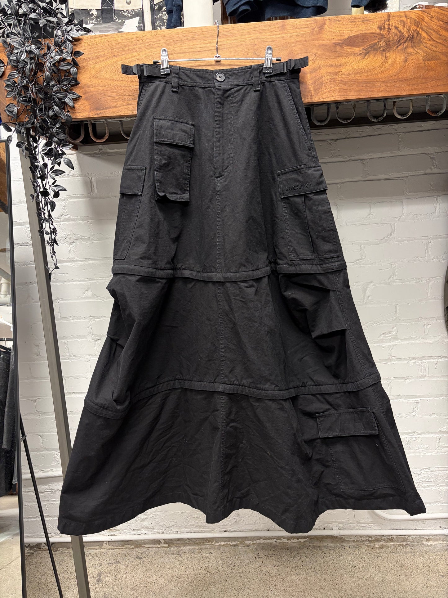 2021 Balenciaga Convertible Ripstop Black Cargo Skirt