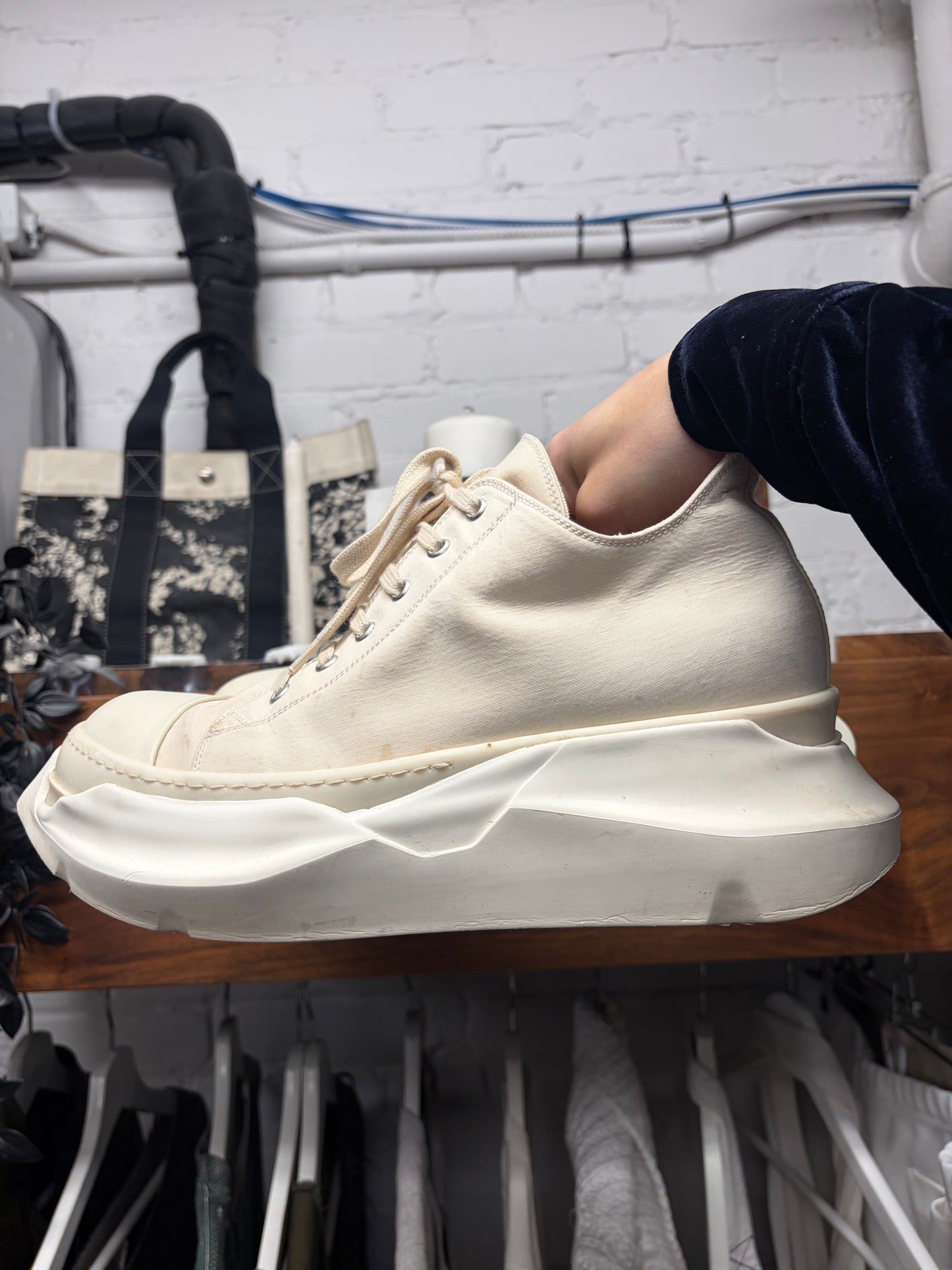 Rick Owens Milk White ‘Abstract Sole’ Low Top Sneakers