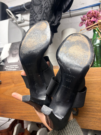 Vintage Helmut Lang Slingback’ Elasticated Strap Black Leather Heeled Pumps