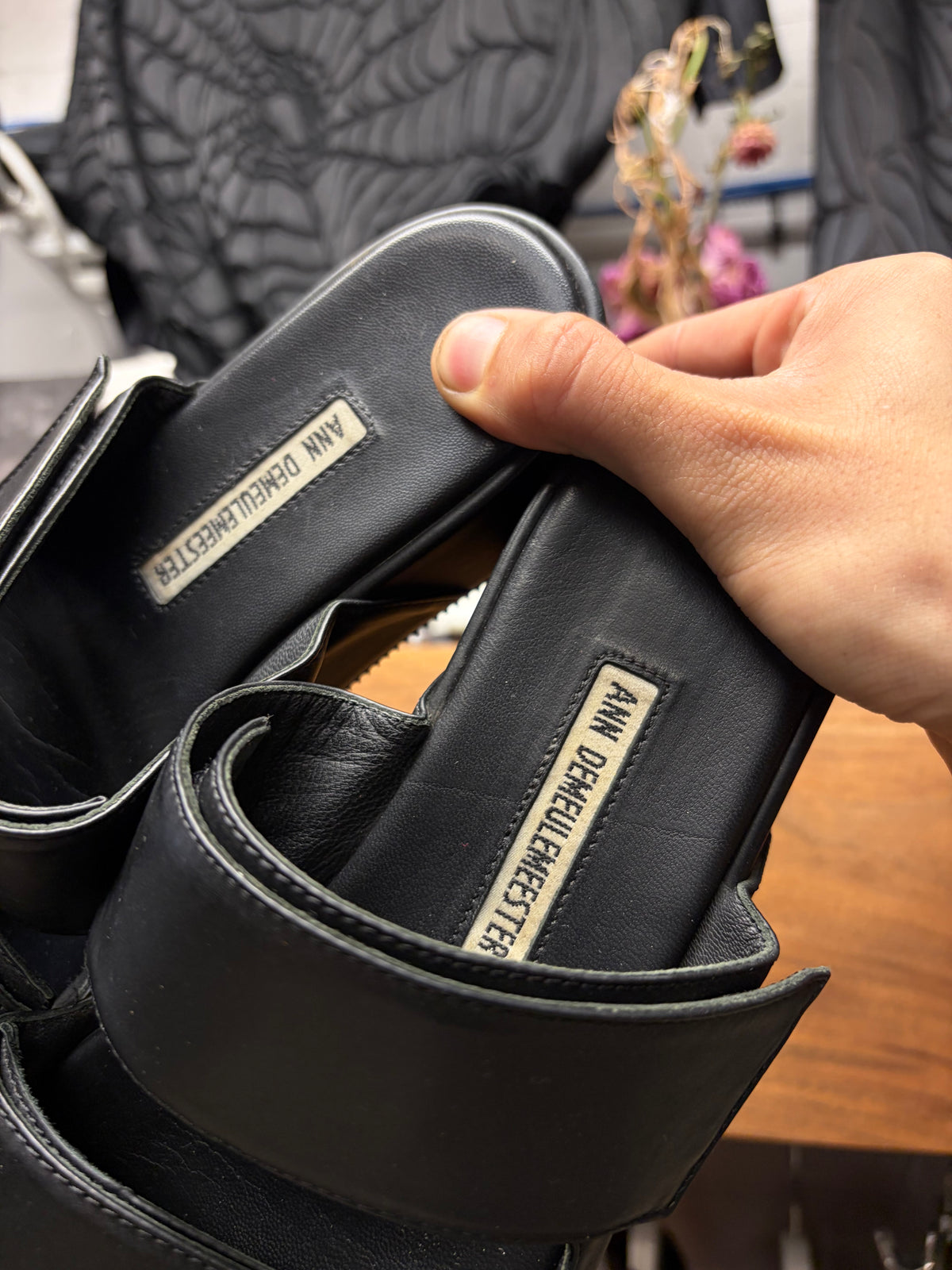Ann Demeulemeester Black Leather Strap Sandals