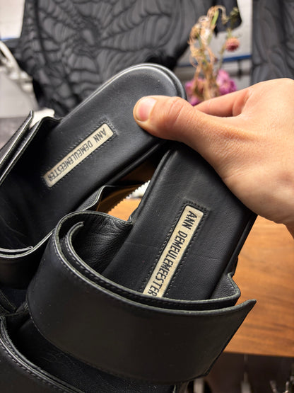 Ann Demeulemeester Black Leather Strap Sandals
