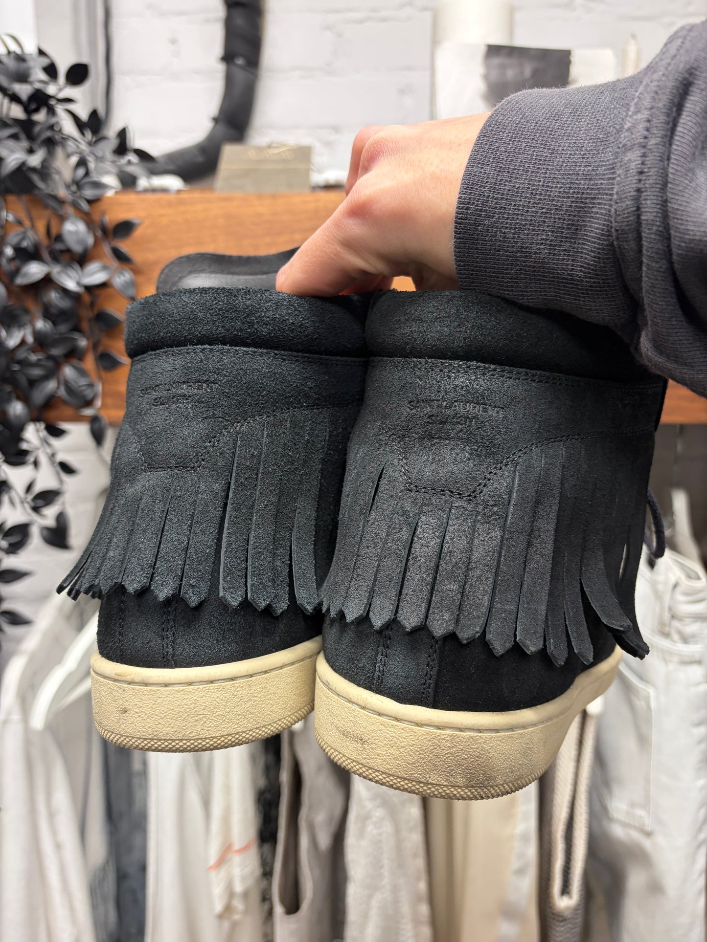 Saint Laurent SL/18H Fringed Black Suede High Top Sneakers