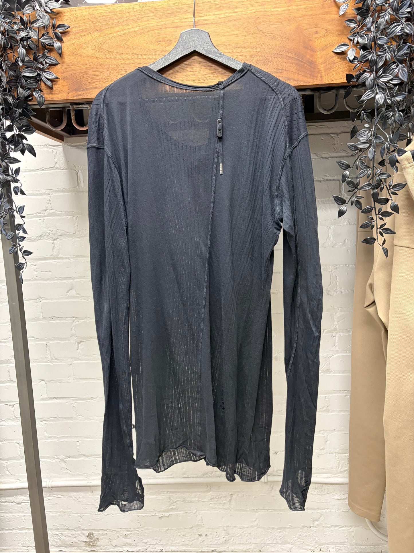 Boris Bidjan Saberi Mainline ‘Thumbhole Sleeve’ Ribbed Black Long Sleeve Shirt