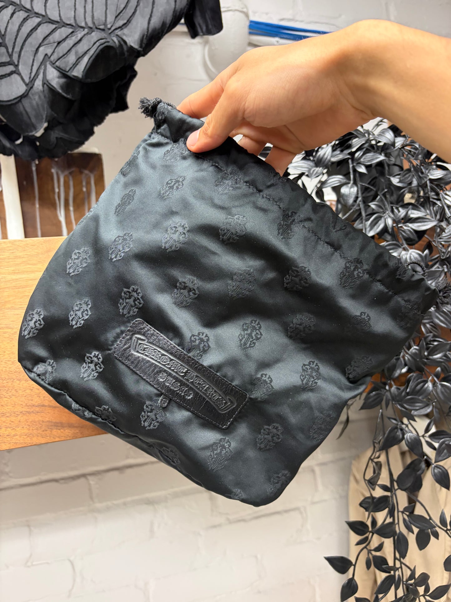 Chrome Hearts ‘Grinds’ Black Leather Cemtery Cross Patch Bag