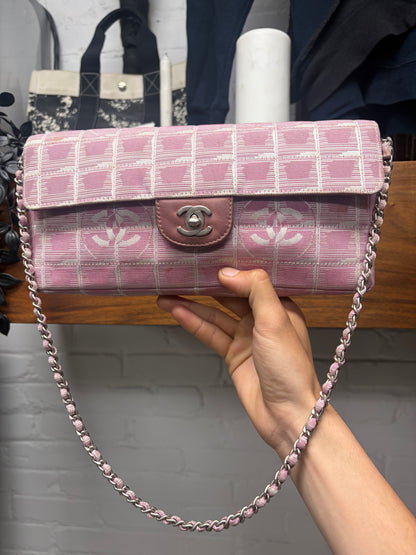 Chanel Pink Canvas ‘Chocolate Bar’ Chain Shoulder Bag