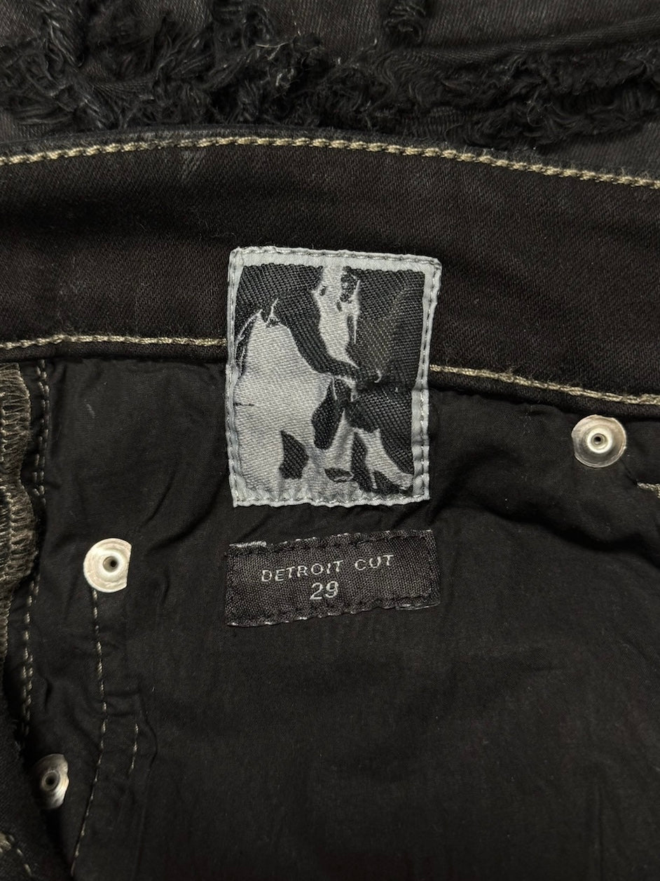 AW2021 Rick Owens ‘Detroit Cut’ Waxed Black Thrash Distressed Denim