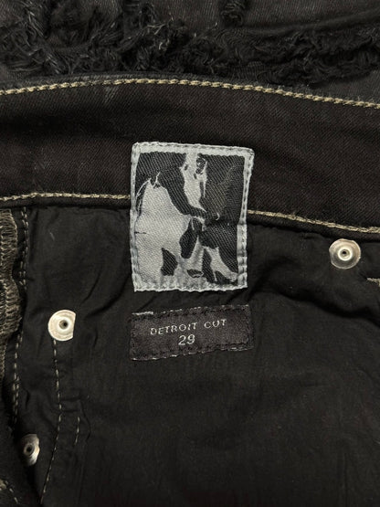 AW2021 Rick Owens ‘Detroit Cut’ Waxed Black Thrash Distressed Denim