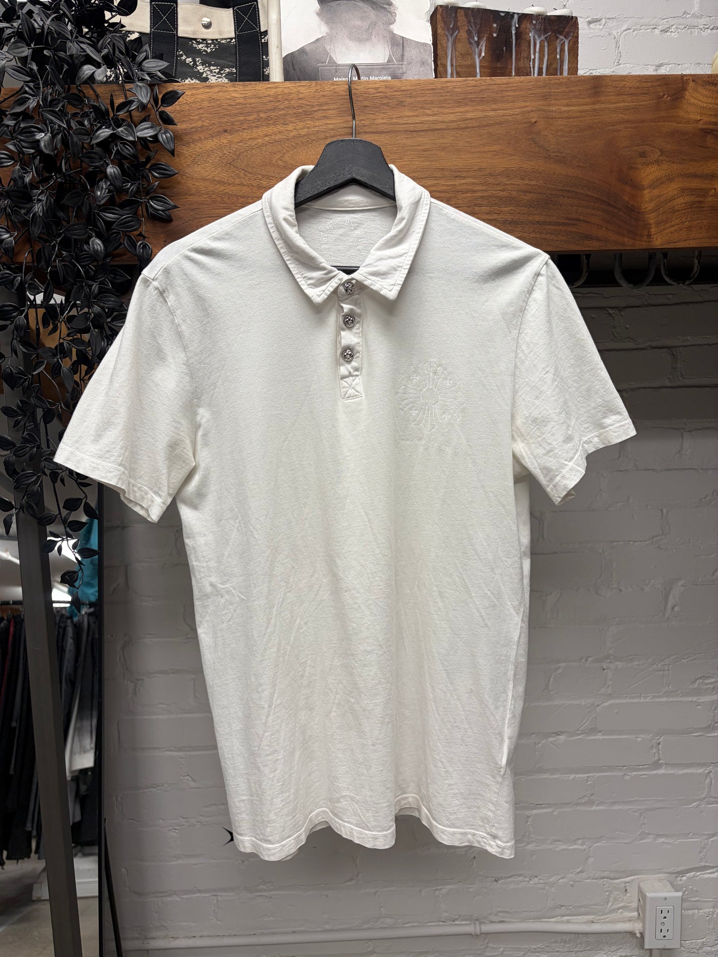 Chrome Hearts ‘Dagger/Vine’ Logo White Polo with Rhodium Hardware