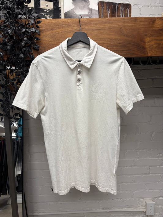 Chrome Hearts ‘Dagger/Vine’ Logo White Polo with Rhodium Hardware
