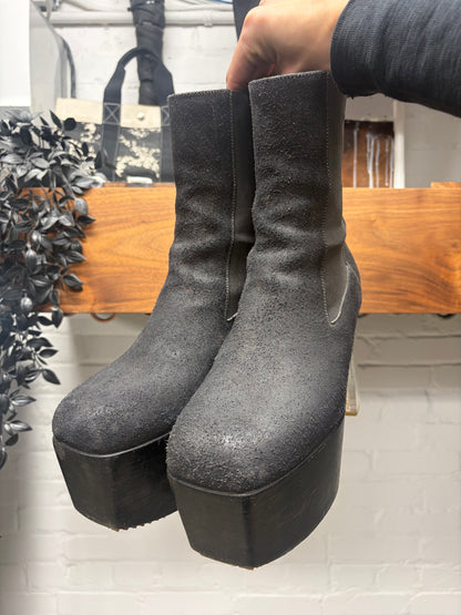 Rick Owens Black Suede ‘Kiss Heel’ Platform Boots