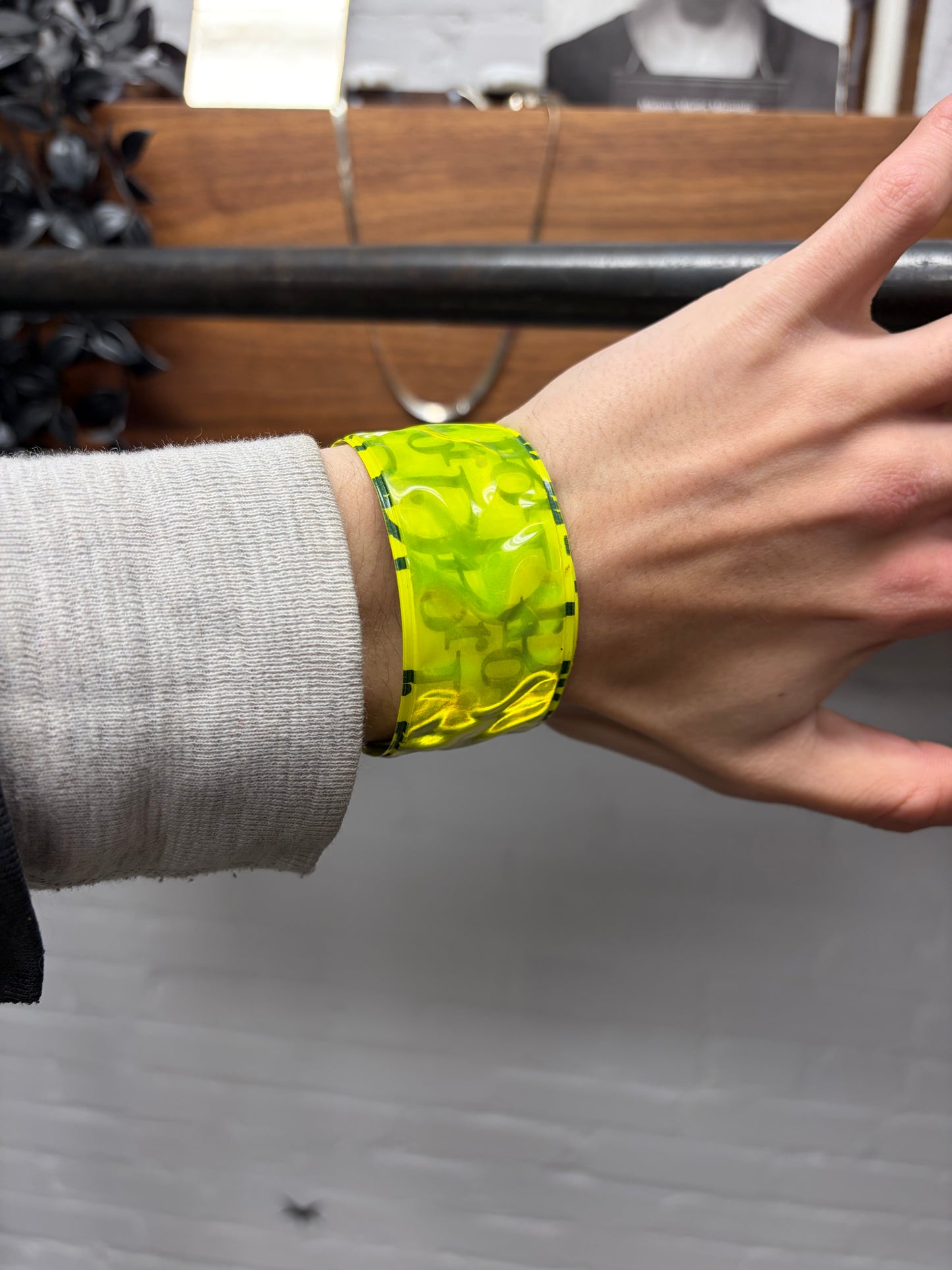 2000s Dior Neon Green ‘Trotter’ Monogram Slap Bracelet