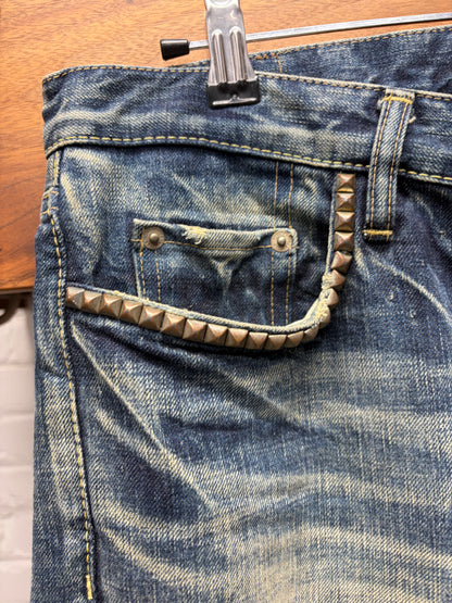 Hysteric Glamour ‘See No Evil’ Studded Blue Dirt Wash Skinny Jeans