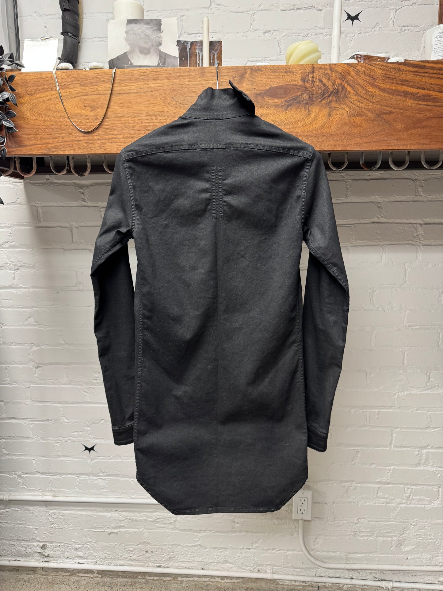 SS2014 Rick Owens DRKSHDW Waxed Black ‘Mollino’ Button Up Shirt
