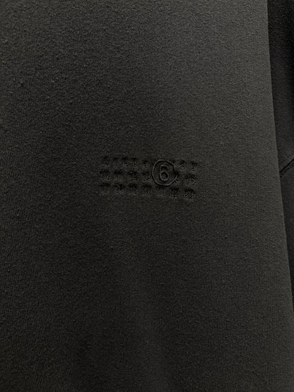 2024 Maison Margiela Distressed Black Raw Hem Embroidered Logo ‘Baseball Sleeve’ Sweatshirt