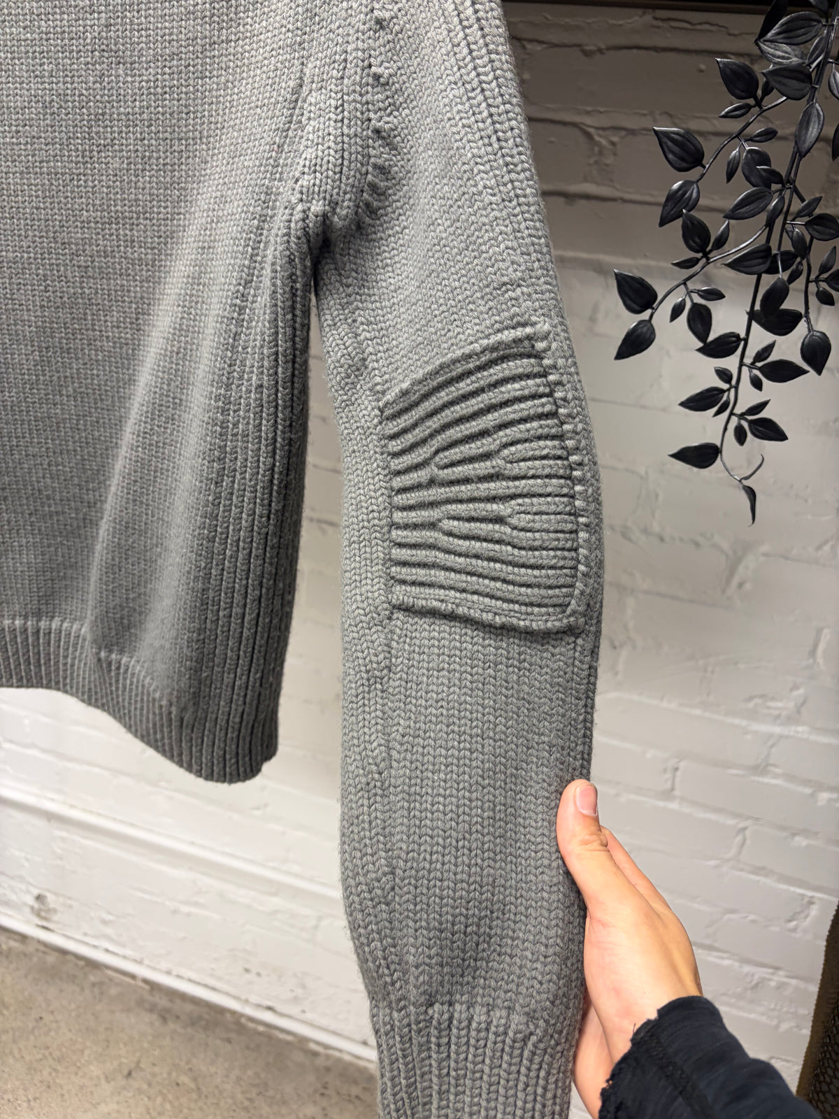 2000s Yves Saint Laurent Rive Gauche by Tom Ford ‘Padded Elbow’ Grey Heavyweight Wool Knit Turtleneck Sweater