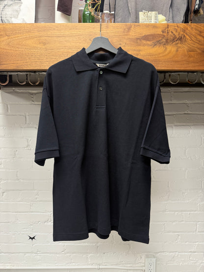 Auralee Dark Navy Cotton Short Sleeve Polo