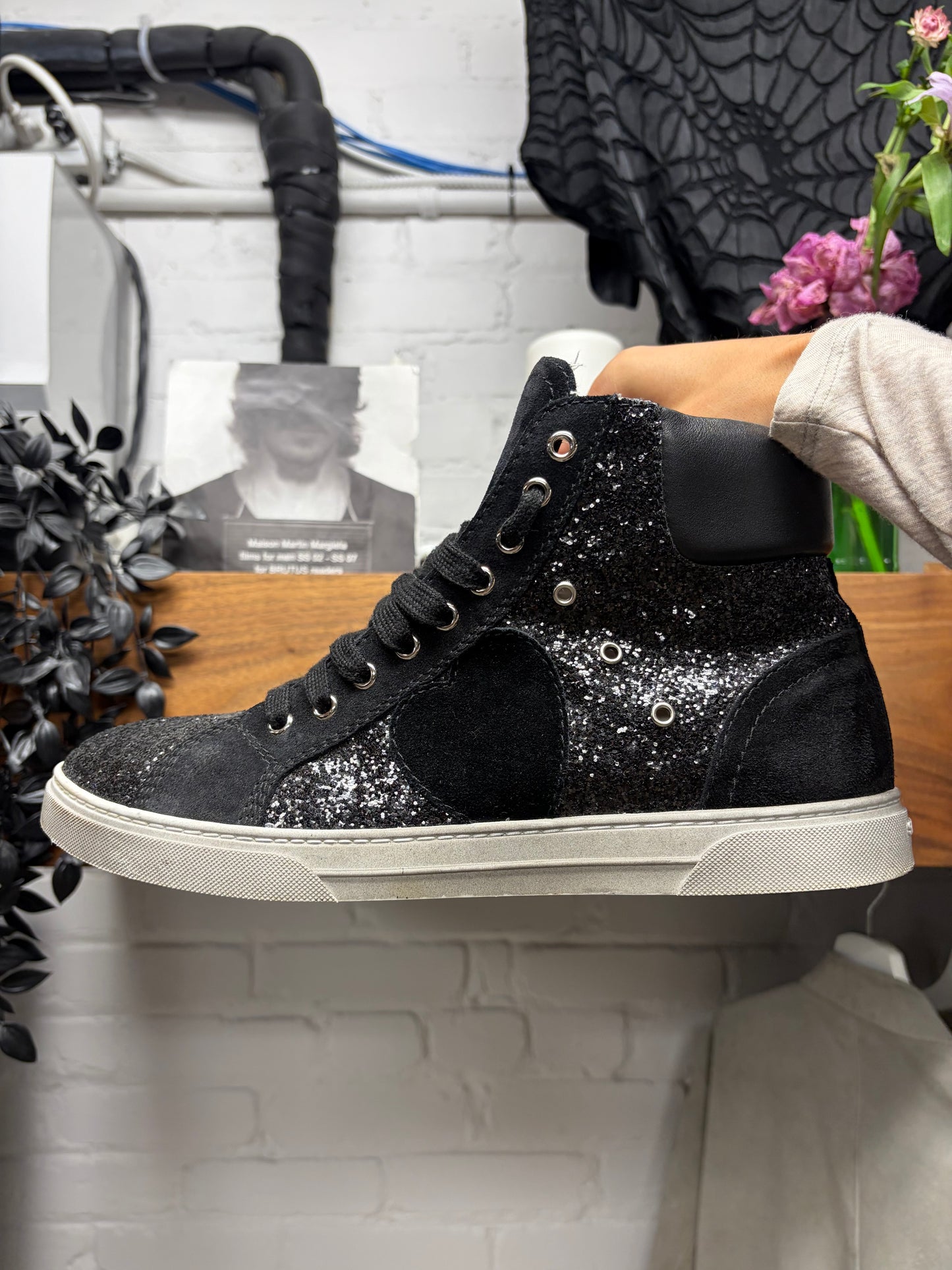 Saint Laurent ‘Bad Lieutenant’ Black Sequin Court High Top Sneakers