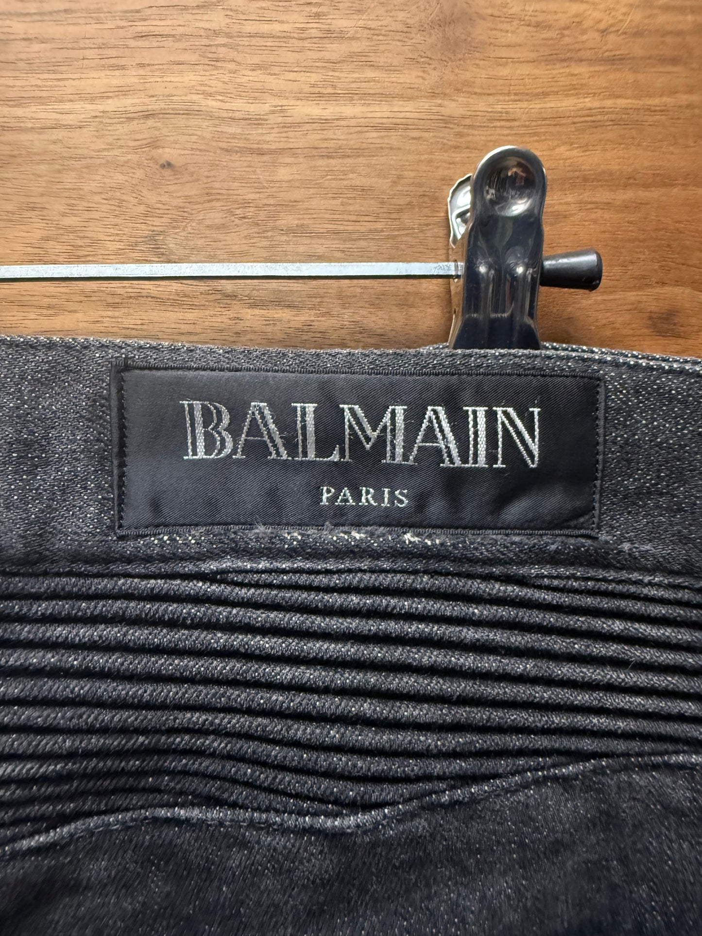 Balmain Black Distressed Black Biker Knee Moto Skinny Jeans