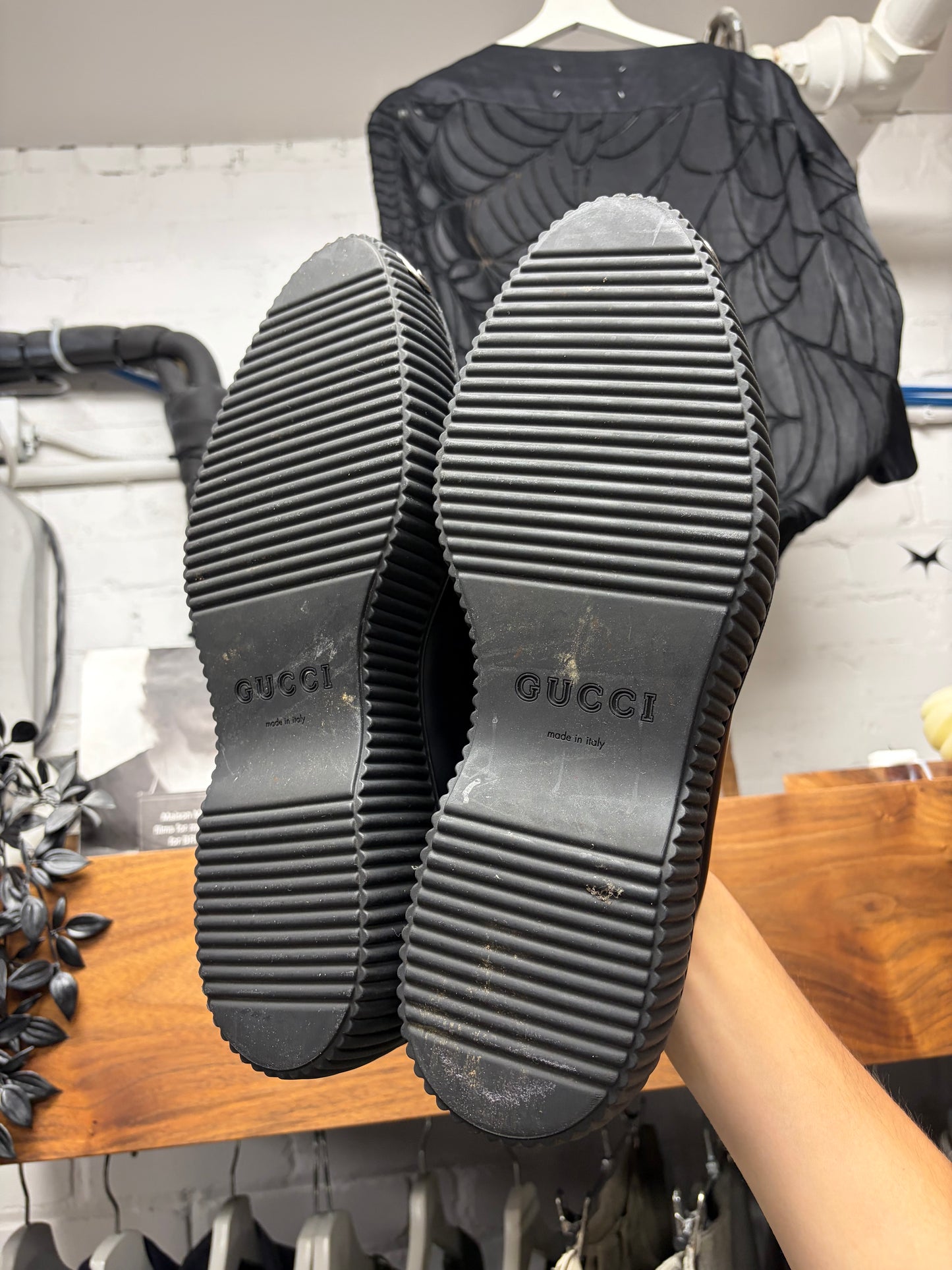 Gucci Black Patent Leather ‘Creeper’ Platform Horsebit Loafers