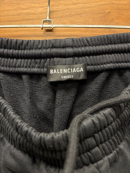 2021 Balenciaga ‘Paris’ Collegiate Embroidered Logo Black Cotton Sweatpants