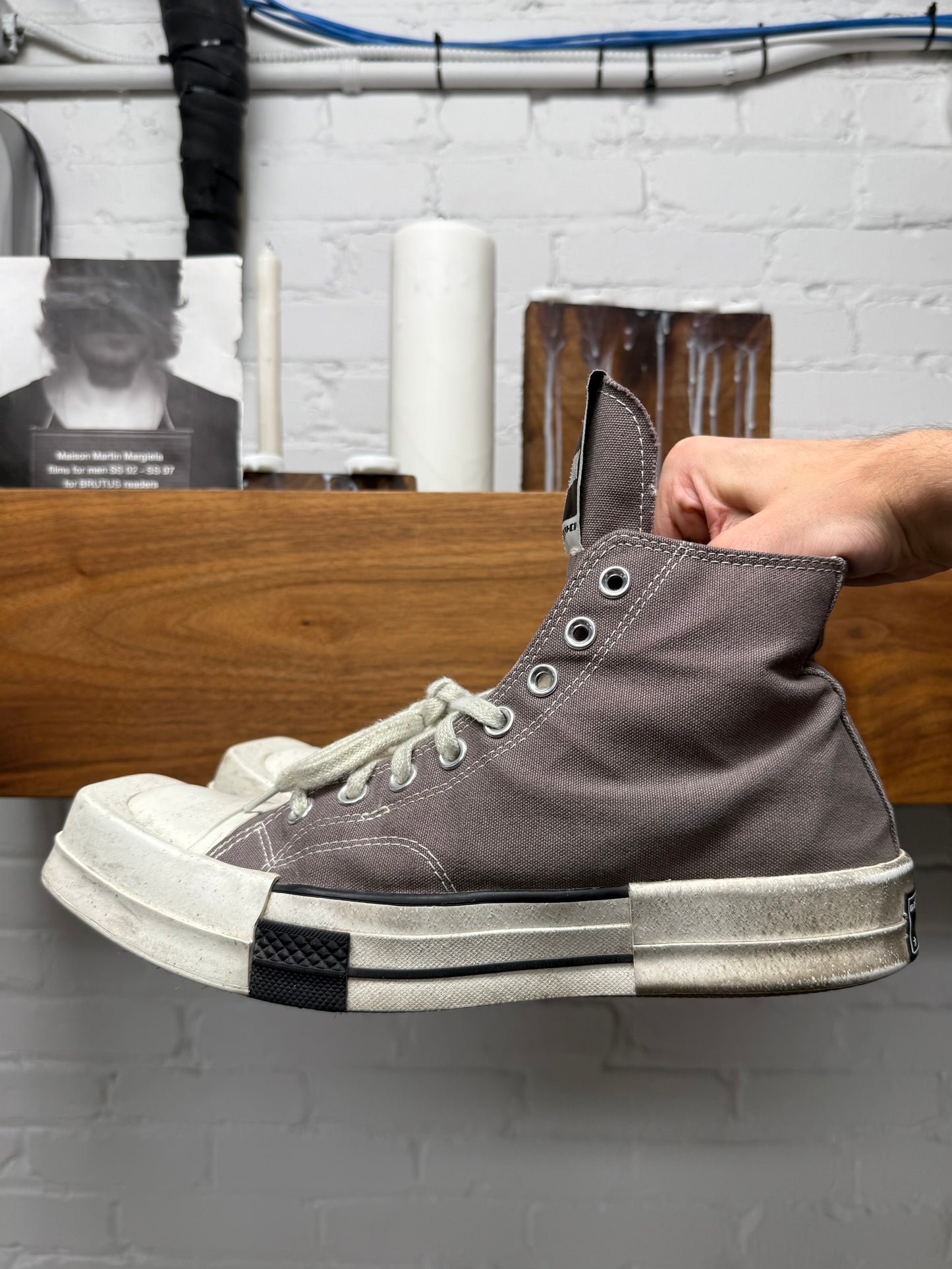 Rick Owens x Converse ‘TurboDRK’ Grey Canvas High Top Sneakers