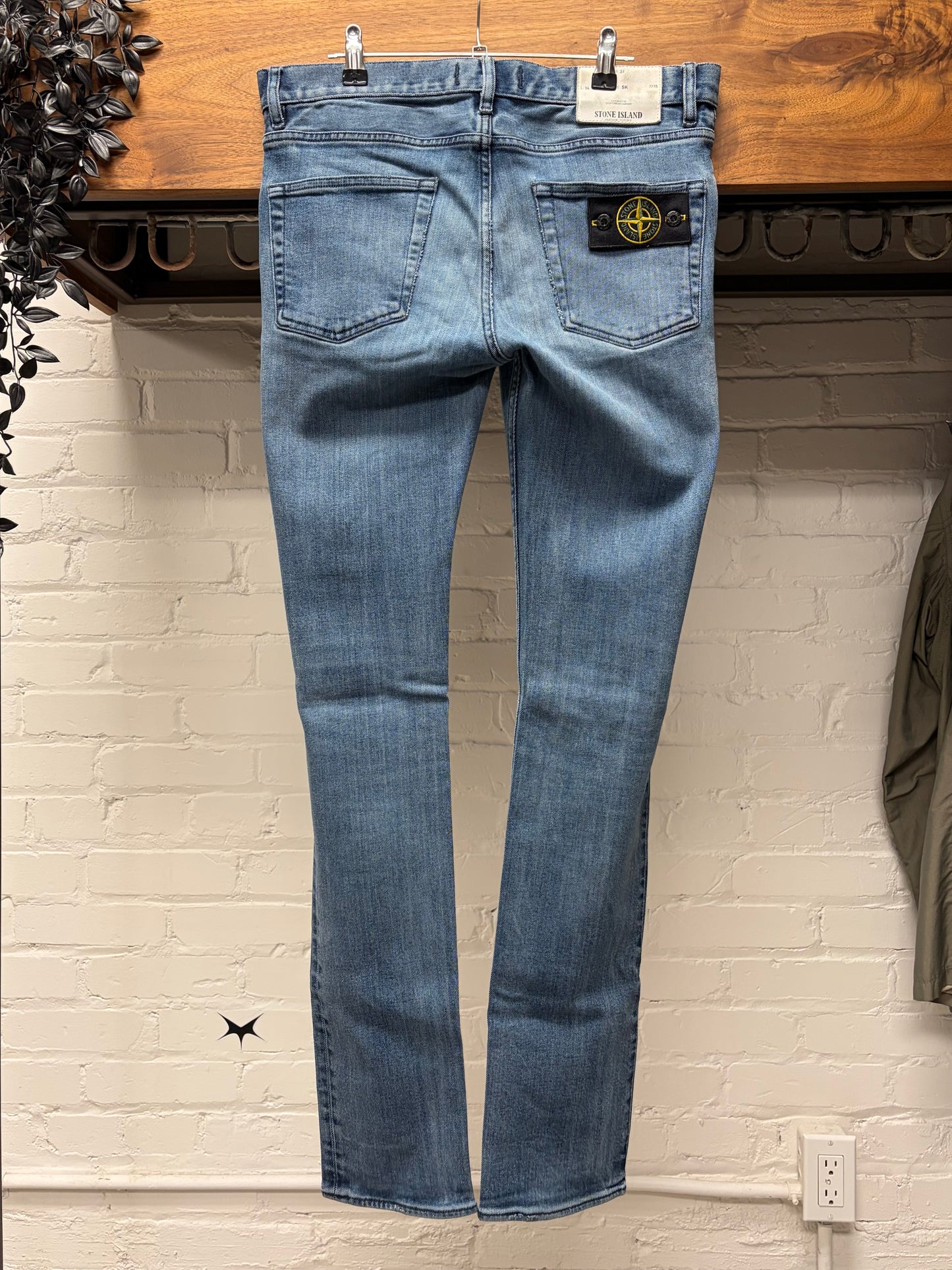 Stone Island ‘Badge Logo’ Washed Blue Skinny Jeans