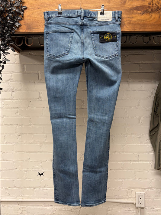 Stone Island ‘Badge Logo’ Washed Blue Skinny Jeans
