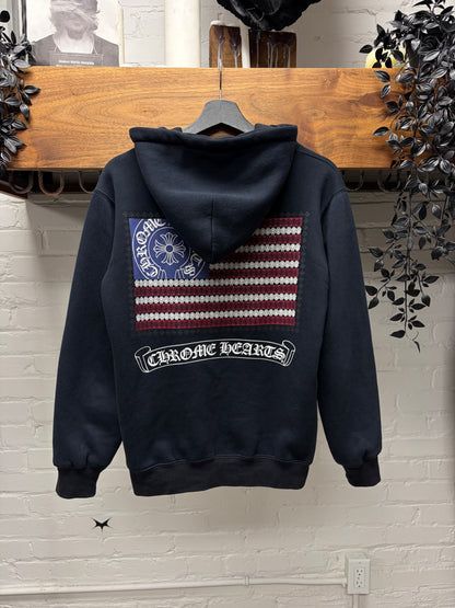 Chrome Hearts Thermal Lined ‘American Flag’ Black Zip-Up Hoodie
