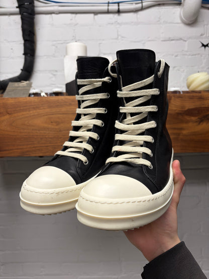 Rick Owens Mainline Black/Milk Leather ‘Ramones’ High Top Sneakers