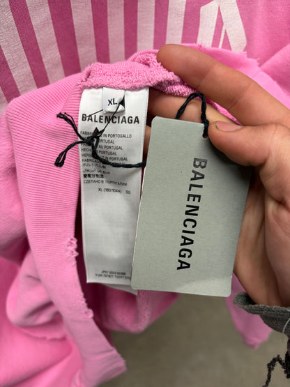 AW2024 Balenciaga ‘No Logo’ Distressed Pink Pullover Hoodie