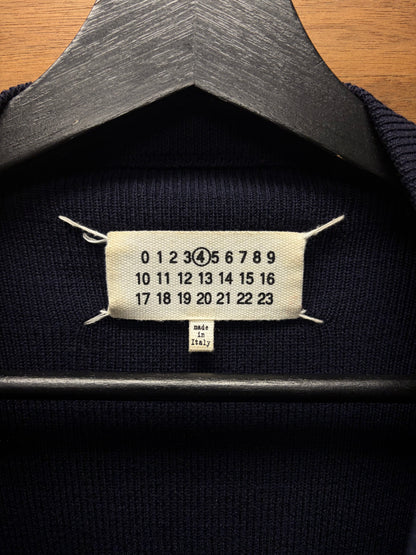 SS2015 Maison Margiela Leather Patch ‘Thumbhole’ Navy Blue Ribbed Knit Sweater