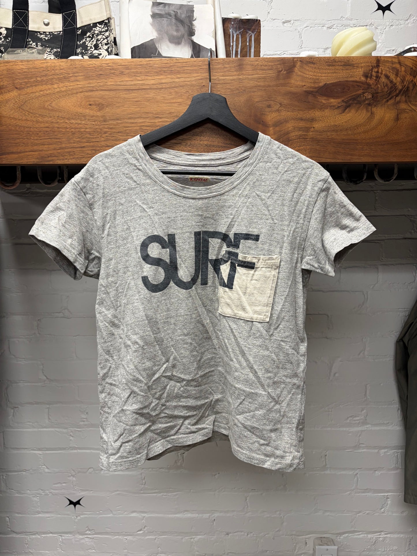 Kapital ‘Surf’ Patch Pocket Grey Cotton T-Shirt