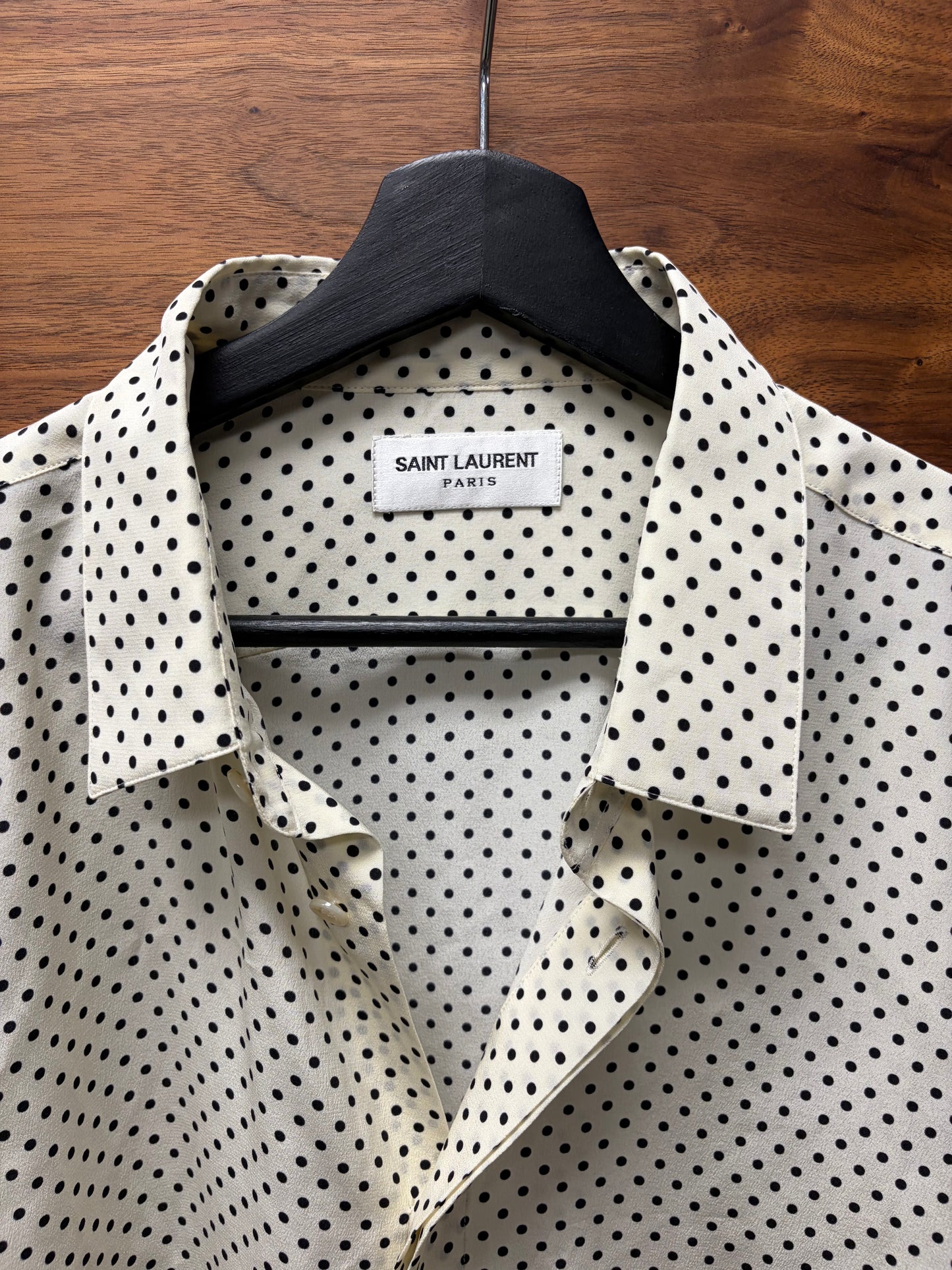 2023 Saint Laurent Silk Polka Dot Button Up Shirt