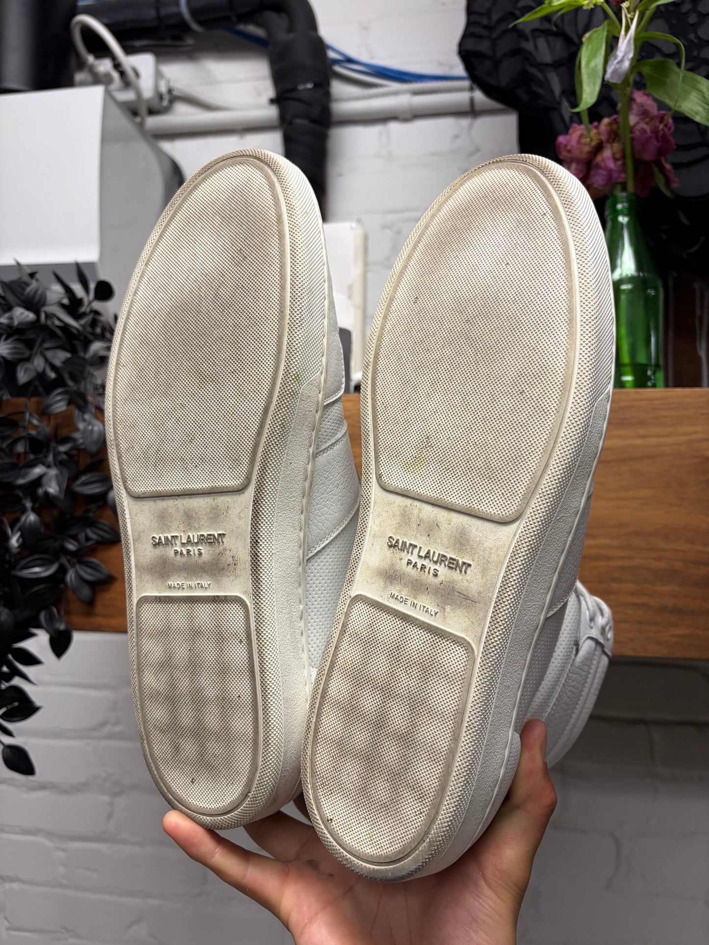 Saint Laurent ‘SL/10H’ White Leather Court High Top Sneakers