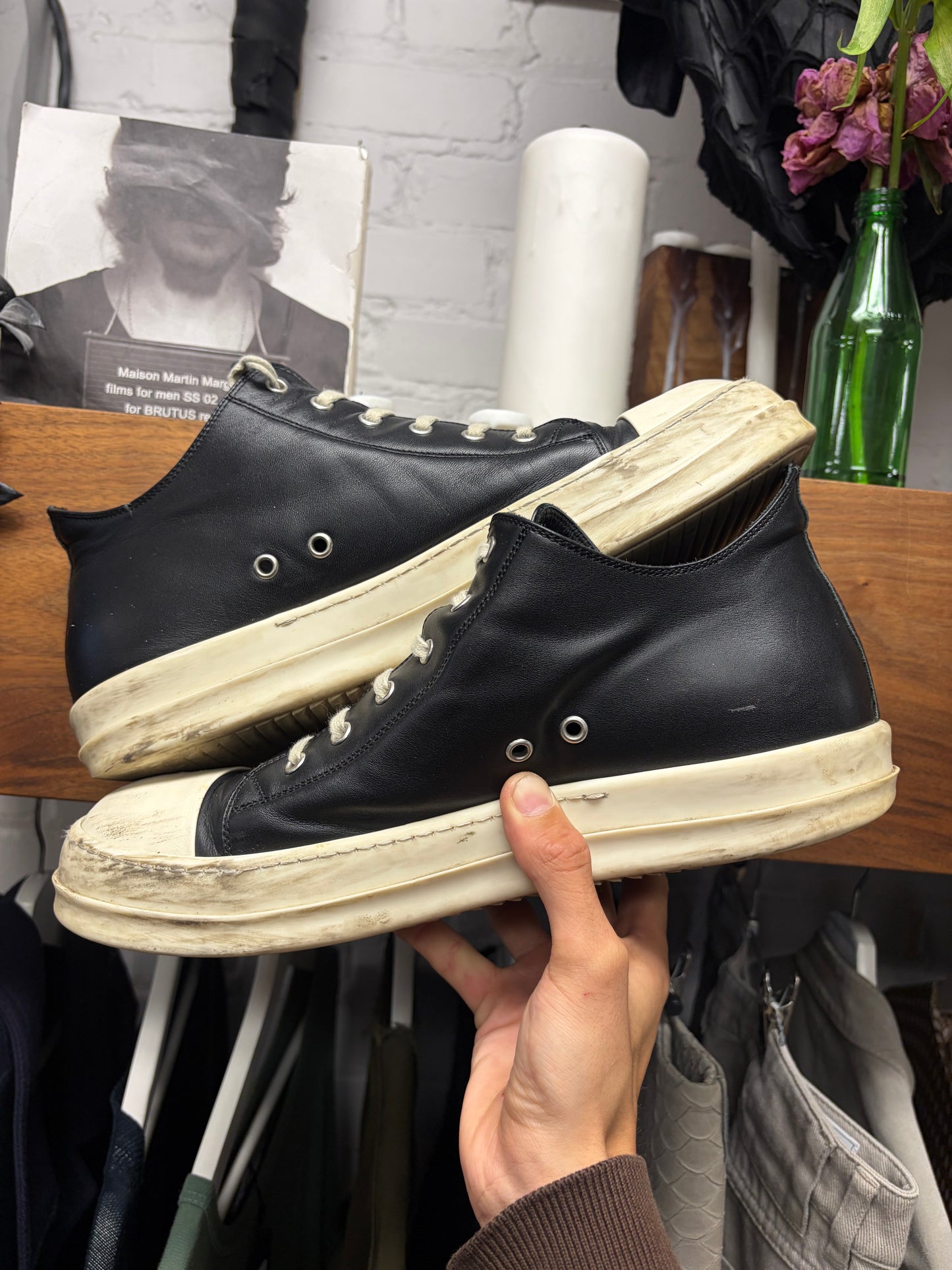 Rick Owens ‘Ramones’ Black/Milk Leather Low Top Sneakers