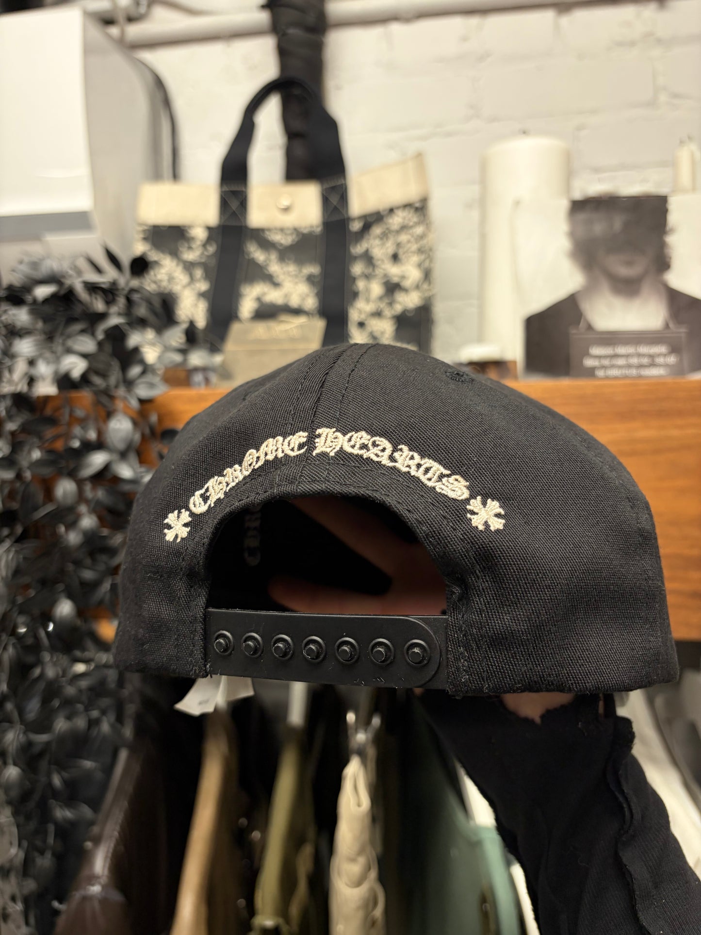 Chrome Hearts ‘CH’ Black/Grey Embroidered Logo Strap-Back Baseball Hat