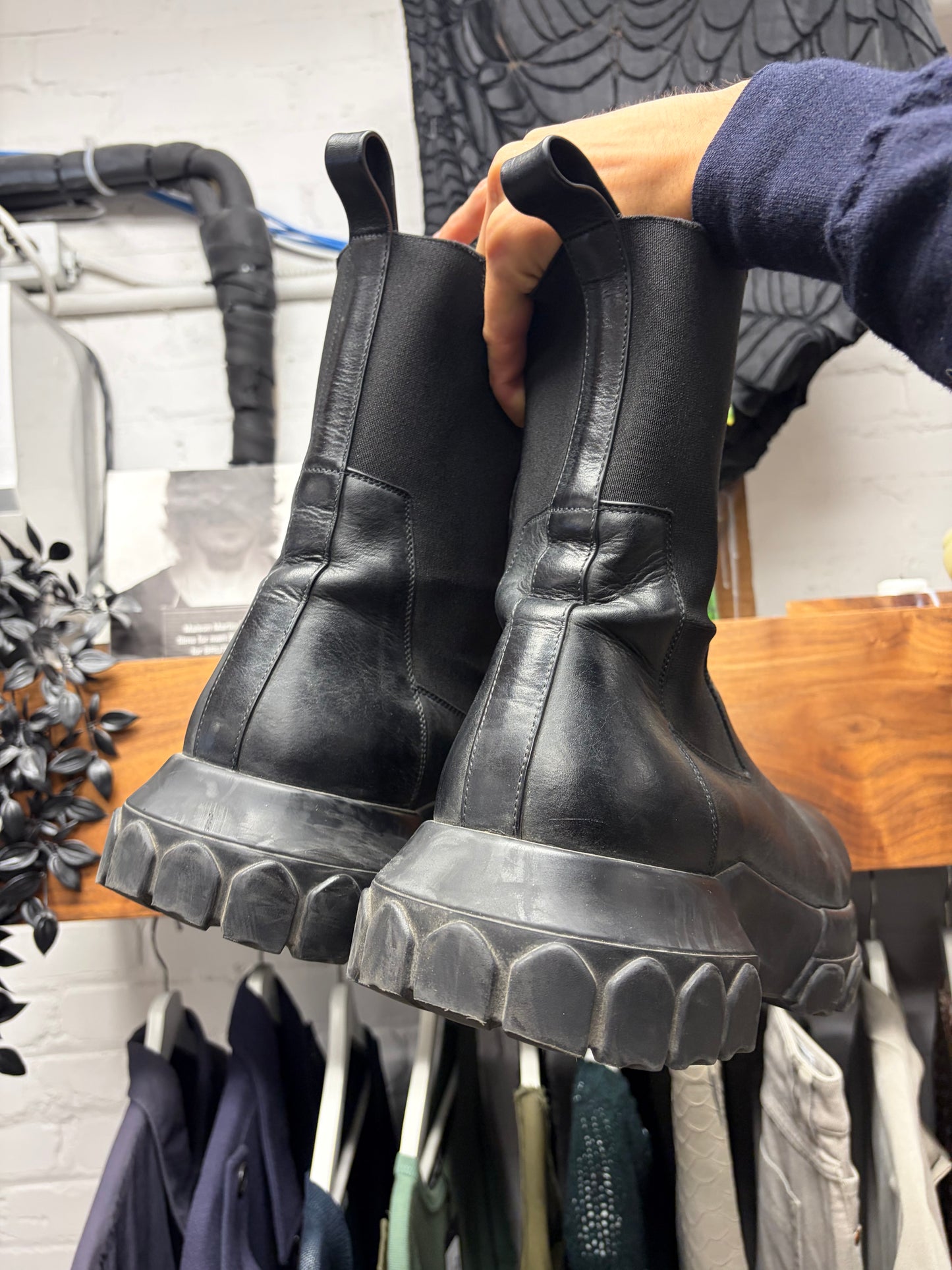 Rick Owens Beatle Bozo Leather Platform Sole Boots
