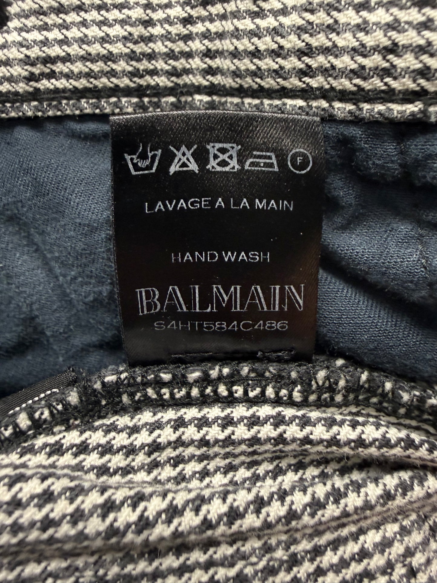 Balmain Black/White ‘Houndstooth’ Patterned Biker Skinny Jeans