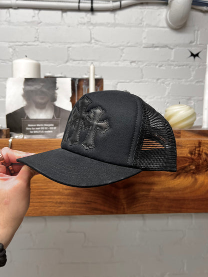 Chrome Hearts Leather ‘Cemetery’ Triple Cross Patch Snap Back Hat