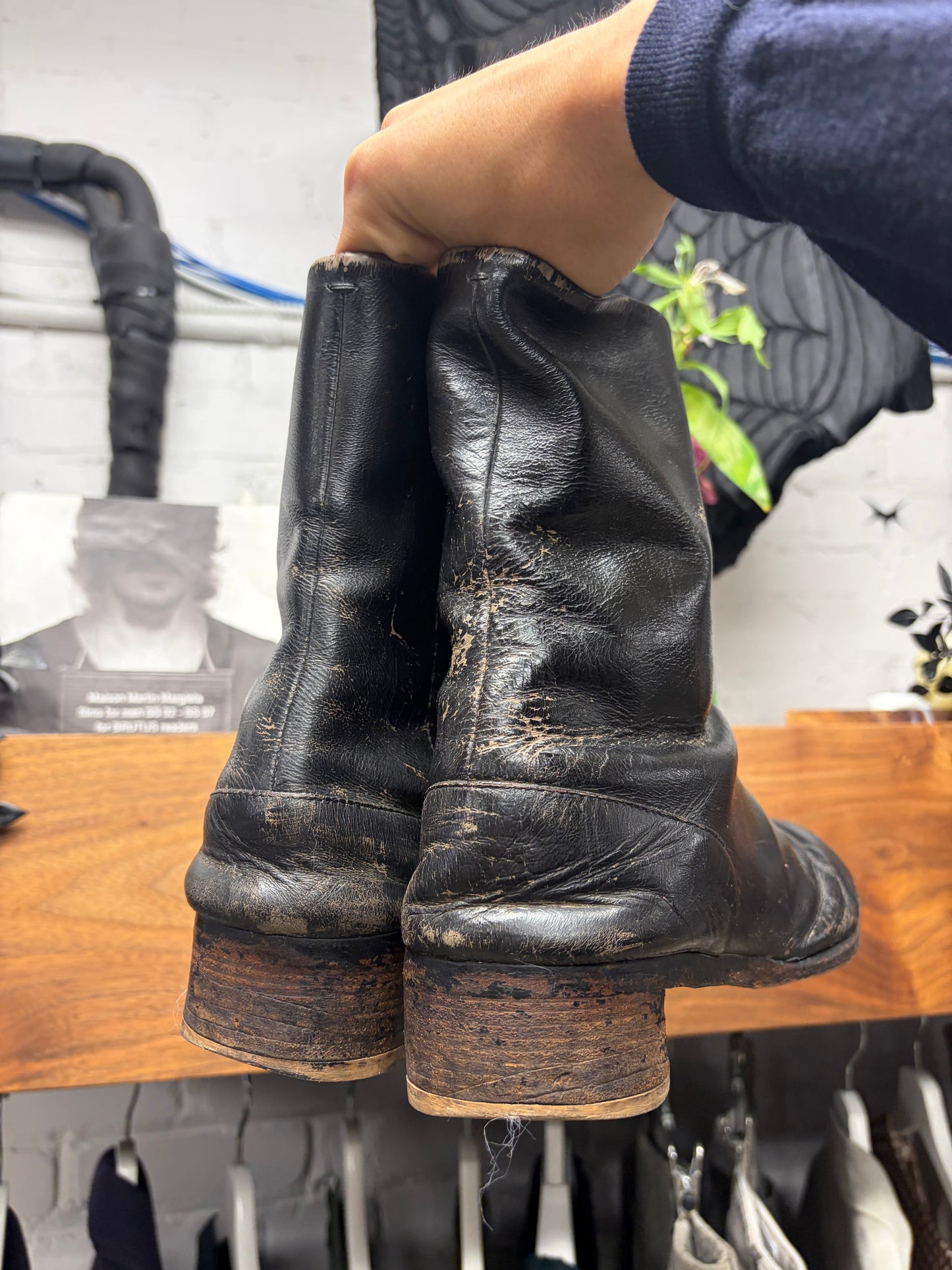 Maison Margiela ‘Tabi’ Aftermarket Painted Black Leather Split Toe Boots