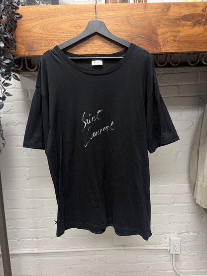 2021 Saint Laurent ‘Cursive Logo’ Black Graphic T-Shirt